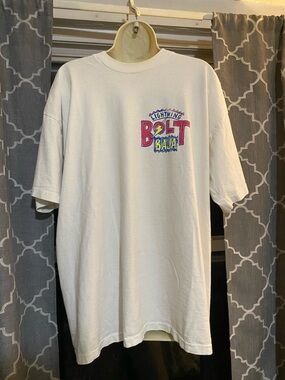 Vtg 80 Lightening Bolt Baja tshirt! White! Singlestitched! XL! Made in USA!